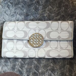 Coach Leather Signature C Slim Gray Pink Wallet Card Holder